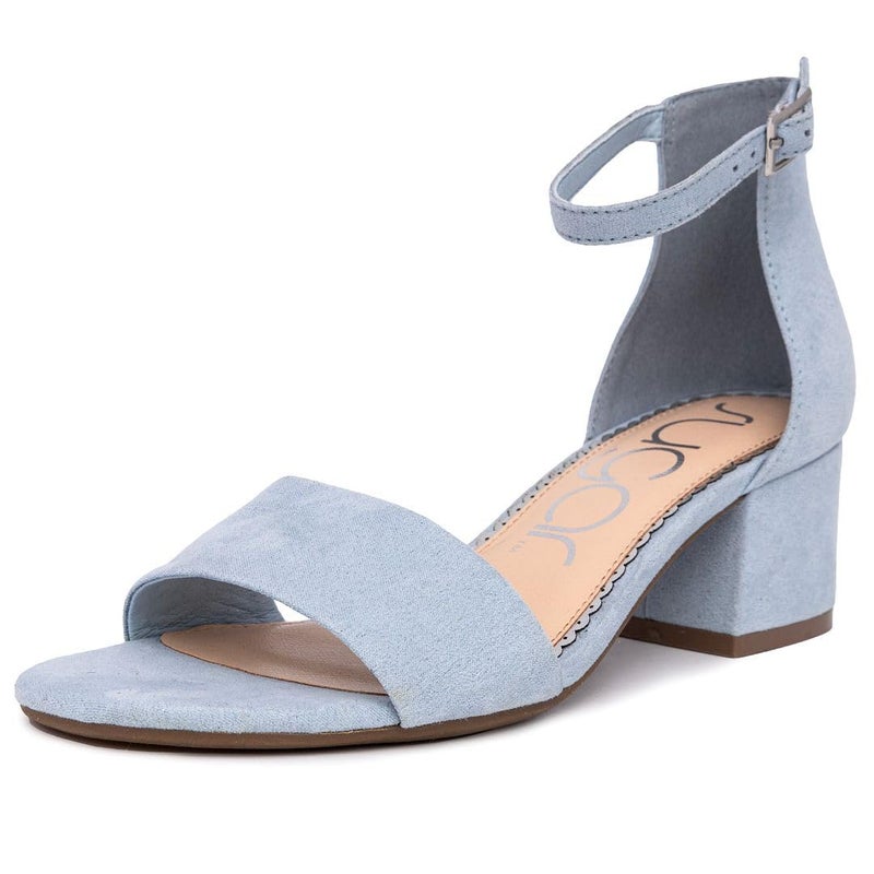 Sugar Women's Low Block Heel Two-Piece Dress Shoe - Ankle Strap Pump Sandal for Ladies,Noelle-Baby Blue-9 - Image 1